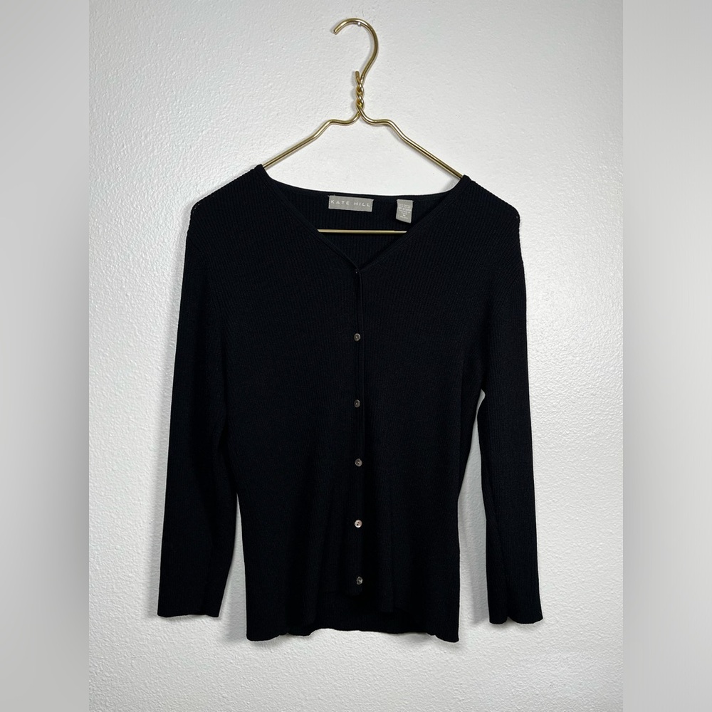 Kate Hill black ribbed long sleeve cardigan sweater size medium